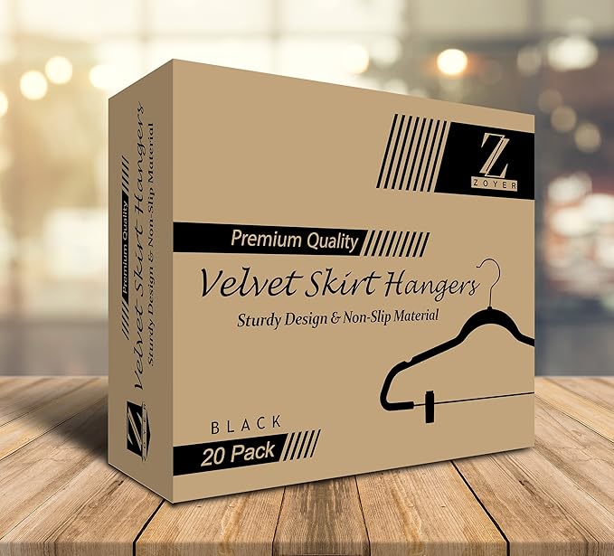 ZOYER Black Velvet Hangers 20 Pack - Heavy Duty Metal Felt with Clips, Space-Saving Flocked Hanger for Clothes, Skirts, Coats with 360° Swivel Hook