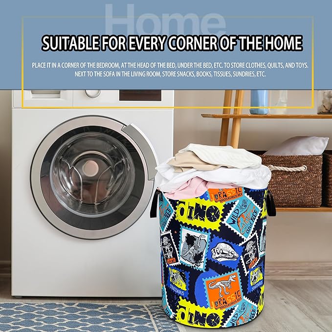 Dinosaurs Laundry Basket Dinosaur Fossils Foldable Waterproof Oxford Cloth Funny Tote Bag Laundry Hamper Clothes Storage Bucket Toy Organizer For Bathroom/Laundry Storage/Bedroom 18.9x16.5 Inch