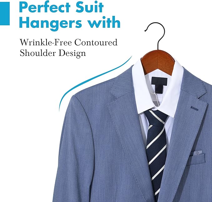 JS HANGER Wooden Hangers 20 Pack, Retro Wood Suit Hangers with Non Slip Shoulder Grooves, Clothes Hangers for Coats, Shirts, Jackets, Pants, Suits