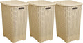 Plastic Laundry Hamper with Lid 3 Pack Laundry Hamper Basket, Beige Tall Cloths Hamper Organizer with Cut-out Handles. Space Saving for Laundry Room Bedroom Bathroom, Wicker Design 60 Liter
