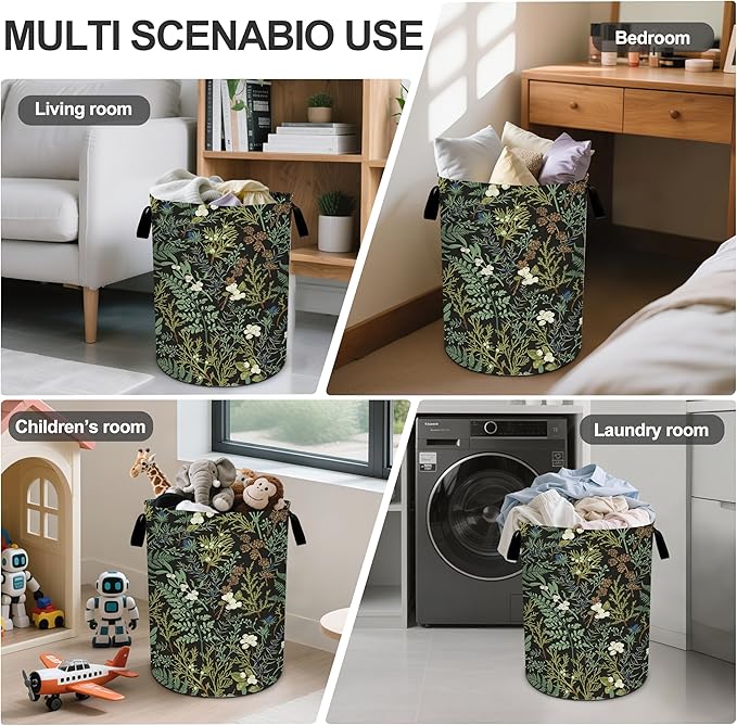 Vintage Herbs Floral Laundry Basket Laundry Hamper With Handles Collapsible Laundry Baskets Storage Basket For Room Bathroom Bedroom Decor