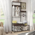 CharaVector 4-in-1 Hall Tree with Storage Drawer & Soft Cushion - Industrial Entryway Bench Coat Rack, Antique Brown, Parent-Child Design with Stable Metal Frame