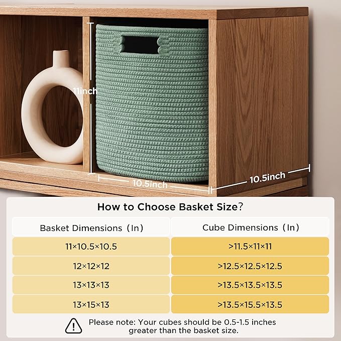 UBBCARE Set of 4 Storage Basket-11 X 10.5 X 10.5 In, Cotton Rope Basket for Shelves, Toys, Book, Cube Storage Bins with Handles, Woven Storage Basket for Organizing, Green
