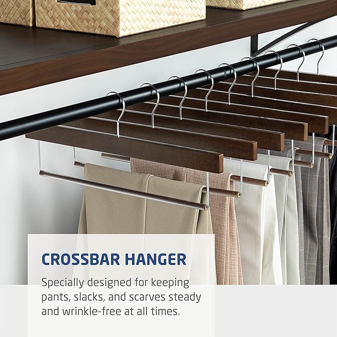 ZOBER Vintage Wooden Pant Hanger with Bar 20 Pk