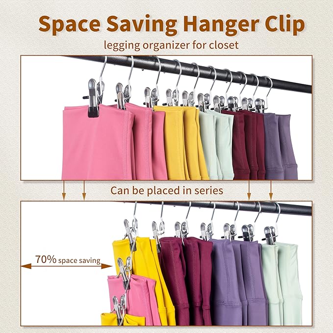 Legging Organizer for Closet,Pants Hangers Space Saving,20 Pack,Metal Yoga Pants Hangers with Clips and Soft Rubber Coated Sleeve.Space Saving Hanger Closet Organizers and Storage