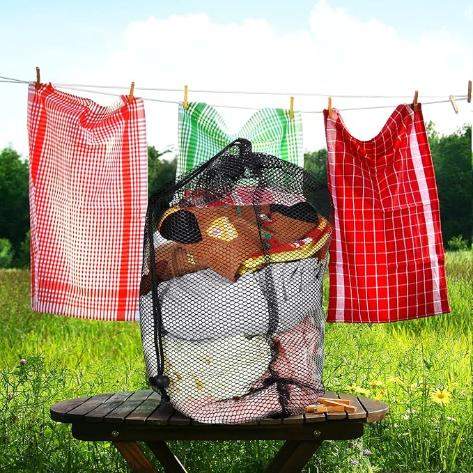 TecUnite 10 Pcs Mesh Laundry Bags with Drawstring Multicolor Mesh Sack Bag Nylon Gift Dishwasher Bag with Sliding for Storage Clothes Socks Jewelry Gifts Toys Fruit(12 x 16 Inch,Black)