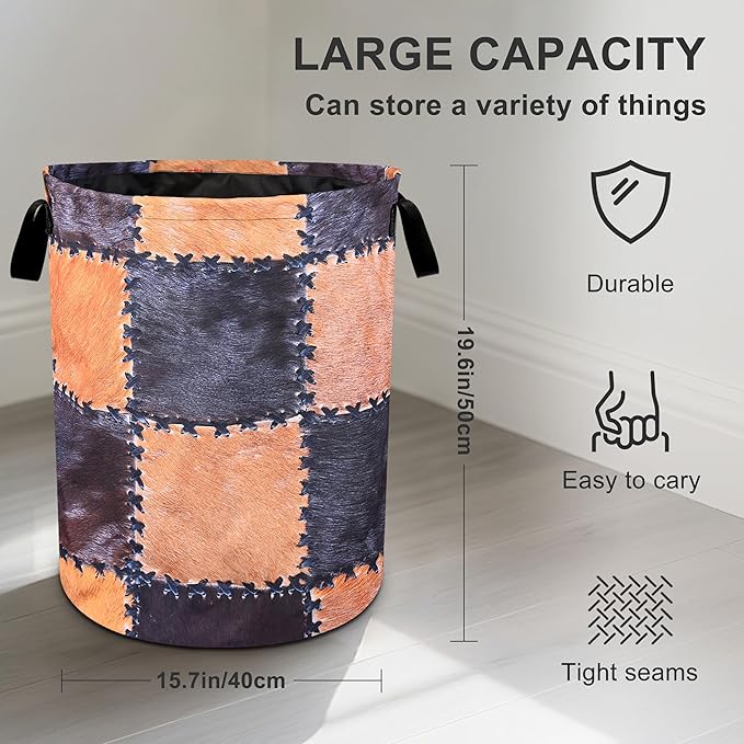 Retro Cow Prints Laundry Basket Laundry Hamper With Handles Collapsible Laundry Baskets Storage Basket For Room Bathroom Bedroom Decor