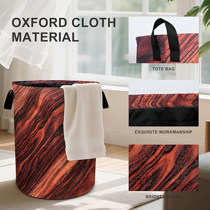 Wood Print Laundry Basket Laundry Hamper With Handles Collapsible Laundry Baskets Storage Basket For Room Bathroom Bedroom Decor