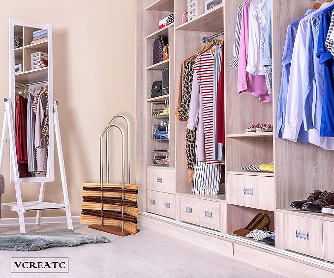 Hanger Stacker & Organizer Stand, Portable Wood Hanger Storage Rack, Large Wire and Velvet Hanger Holder for Closet Laundry Room (Medium - 28.4”H)