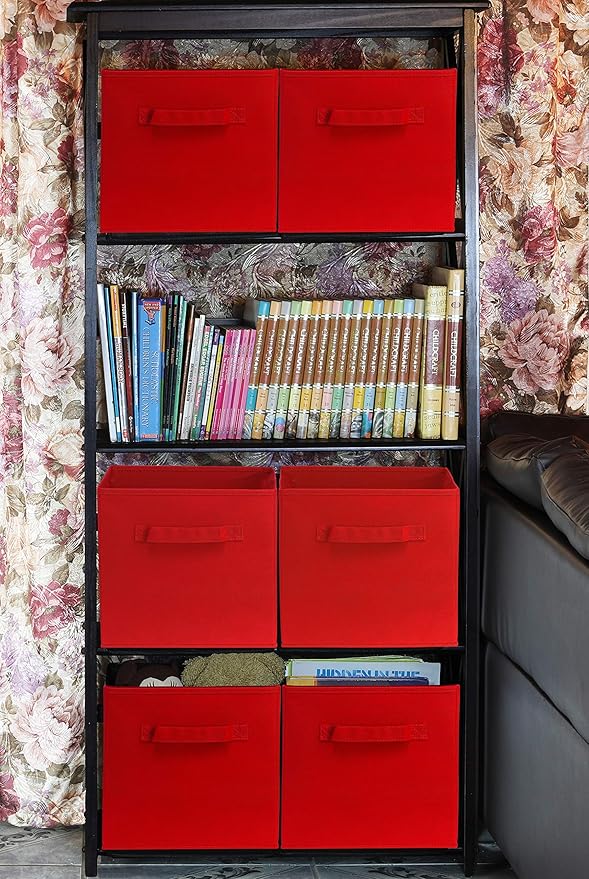Simple Houseware Foldable Cube Storage Bins, 11-Inch Red, 6-Pack Fabric Cubes Organizer for Closet or Shelves