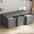 Ornavo Home Storage Ottoman with 3 Drawers, 40 Inches Long Foldable Tufted Linen Large Bench Ottoman with Storage, Foot Rest Stool Seat, for Living Room, Bedroom, Entryway, Dark Gray