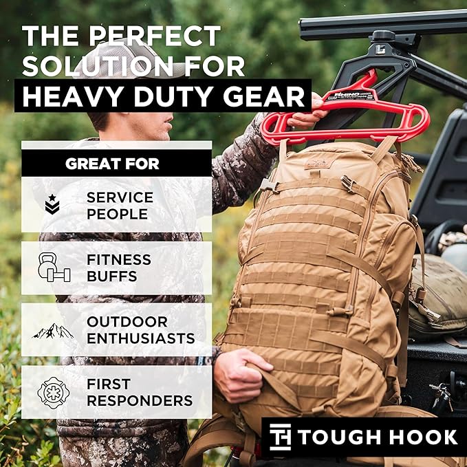 Rhino Tough Hook Heavy Duty Clothes Hangers – Made in USA, Military Grade Coat Hanger for Body Armor – 200-lb Capacity Suit Hangers – The Everyday for Everything, The Indestructible Hanger, 1 Red