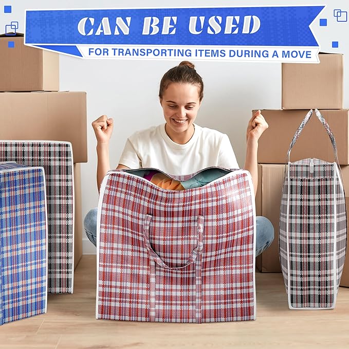 4Pcs Large Laundry Bag with Handles – Large Moving Bags with Zippers – 23.6 x 23.6 x 5.9 In (13 Gallons), Plaid Travel Bags for Clothes, Holiday Travel & Seasonal Storage | Moisture & Dirt Resistant