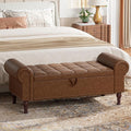 YOUDENOVA 51" Entryway Bench with Storage, PU Leather Storage Bench Chest with Tufted Button, Upholstered Storage Ottoman Bench with Rolled Arms for Bedroom, Living Room, Storage Room, Brown