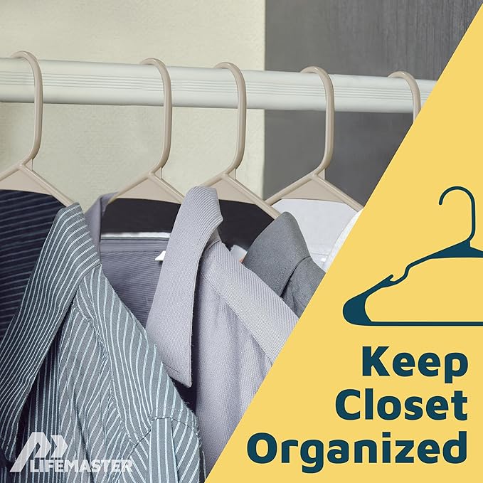 Lifemaster Plastic Clothes Hangers – Heavy Duty Hanger Set, for Organizing Clothes, Dresses, and Coat, Holds Up to 5 lbs, Space-Saving Hangers with Non-Slip Shoulder Grooves, Pack of 5, Ivory