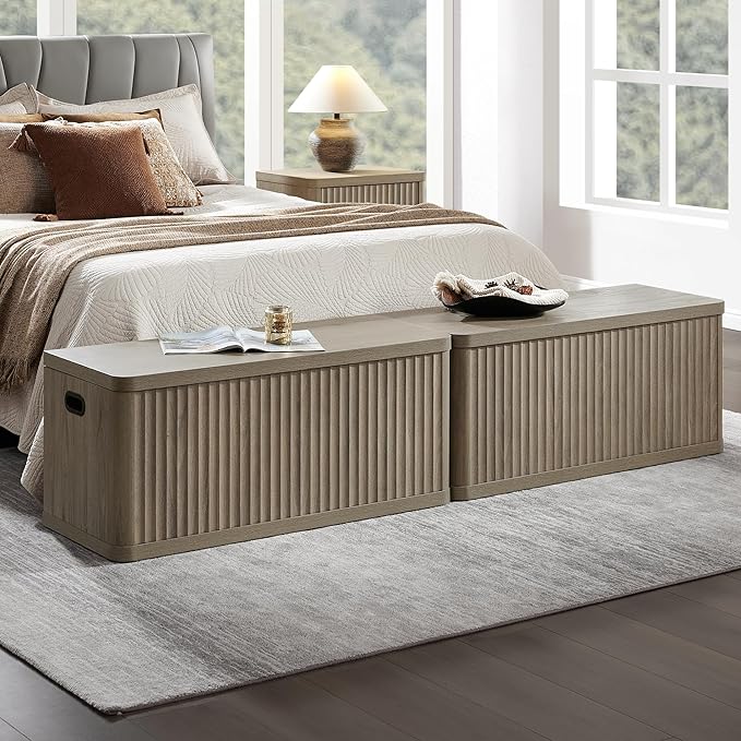 SICOTAS Storage Bench 40.2" Wide Shoe Bench with Lift Top Large Wooden Storage Chest Trunk Modern Blanket Chest with 2 Safety Hinges & Seating for Bedroom Entryway Living Room Hallway
