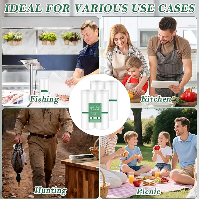 Pre-Cut Perforated Vacuum Sealer Bags Rolls,Heavy-Duty Vacuum Sealer Roll Bags 8x12 Inch 4 Rolls 80 Tear Off Bags,Easy-Tear Food Grade Storage Bags for Sous Vide, Freezer & Meat (BPA Free)