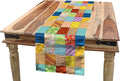 Lunarable Colorful Table Runner, Quilt Style Floral Plaid Geometric Design Old Fashioned Patchwork Pattern, Rectangle Scarf for Dining Room Kitchen Table Setting Decor, 14" x 72", Lilac Mustard Blue