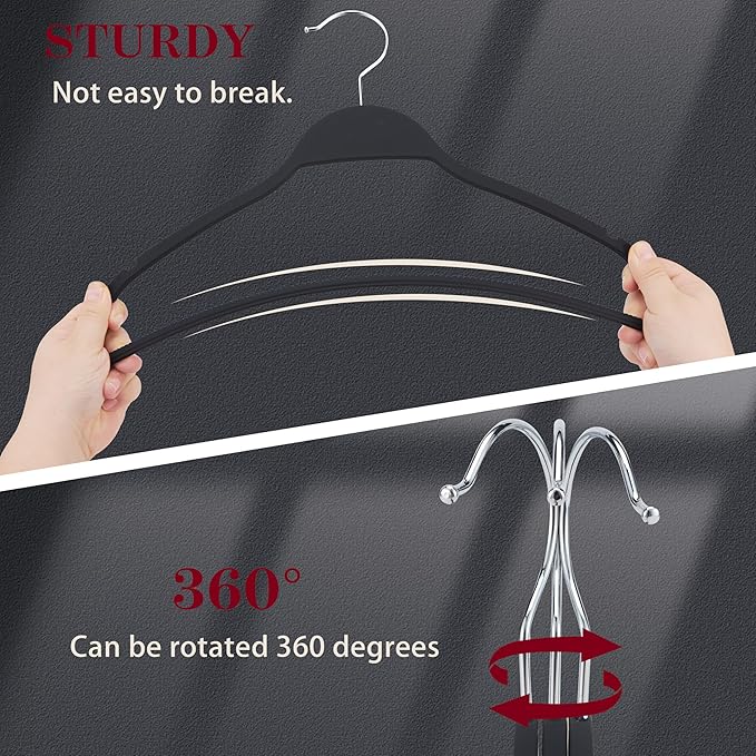 ELONG HOME Black Plastic Thin Hangers for Clothes, Upgraded Rubberized Hangers Non Slip, Durable Slim Clothing Notches Hangers, 17.7 Inches Wide for Adults Clothes, 28 Packs