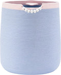 65L Blue Woven Rope Laundry Hamper Basket for Clohtes Boho Tall Rope Baskets for Blanket Large Baby Nursery Hamper for Girls Kids 16"Wide 19"Tall