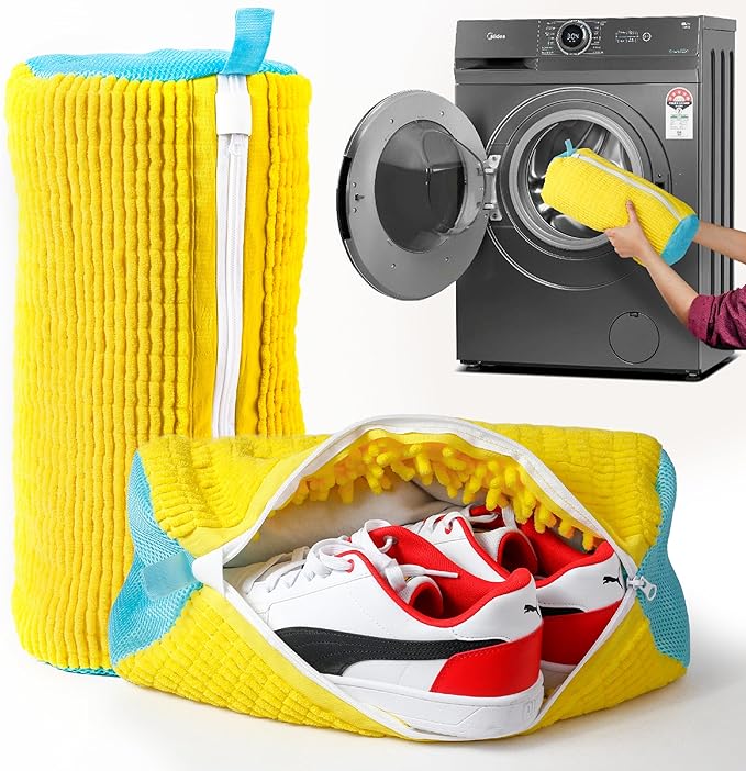 Laundry Shoe Bag for Washing Machine 2 Pcs, Reusable Shoe Washing Machine Bag for Washer and Dryer with Bonus Brush – Microfiber Sneakers Shoes Laundry Bag with Zipper, Tennis, Gym, Trainers