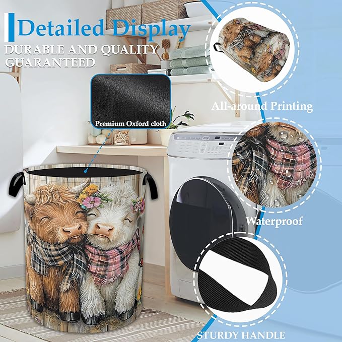 Cute Highland Cow Laundry Basket Collapsible Oxford Organizer Basket for Storage Bin Toy Bins Gift Baskets Bedroom Clothes Children Nursery Hamper 16" X 20.8"