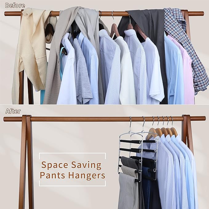 TOPIA HANGER Pants Hangers Space Saving, 2-Pack Swing Arm Pants Organizer for Closet, Non-Slip Foam Padded Organizer Hanger for Multi Slacks, Jeans, Trousers, Skirts, Scarfs, Black-CT08B