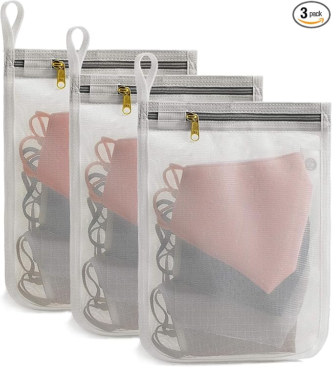TENRAI 3 Packs Delicate Laundry Bags for Reusable Face Masks and Reusable Makeup Remover Pads,Fine Mesh Wash Bags,Use YKK Zipper, with Hanger Loop, Portable Mask Storage Bag (3 Small)