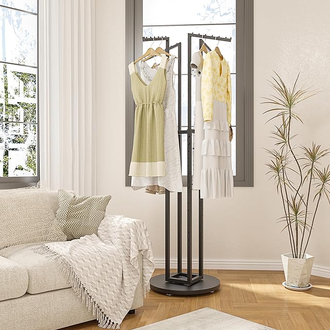 360° Rotating Clothing Rack, Heavy Duty Metal Garment Rack with 4 Adjustable Arms, Freestanding Commercial Grade Clothes Rack for Hanging Clothes, Space Saving Organizer for Bedroom, Retail Store