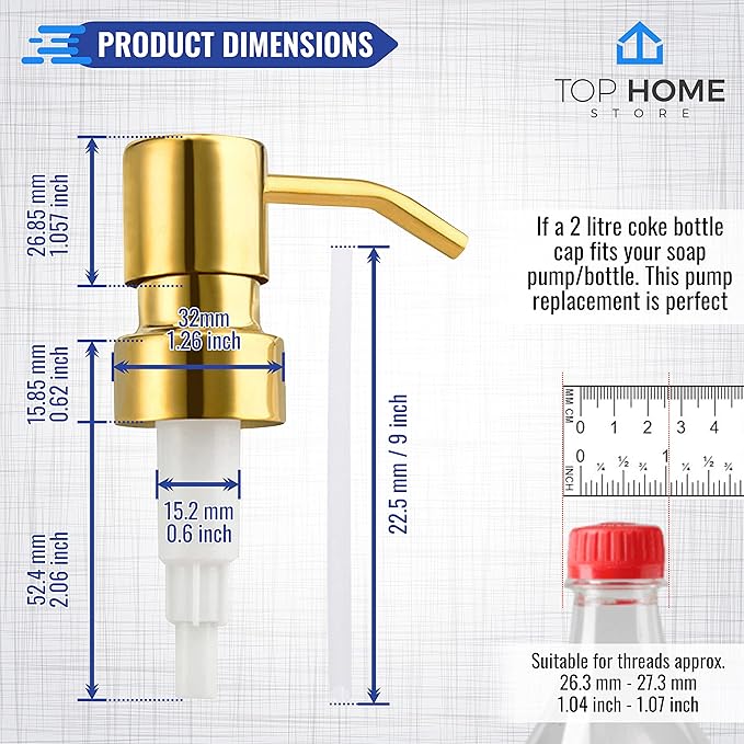Stainless Steel Soap and Lotion Dispenser Pumps, Replacement for Your Bottles (Gold, 2 Pack)