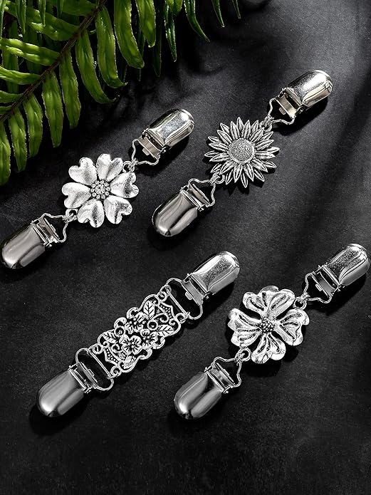 Jetec 4 Pieces Vintage Sweater Shawl Clips Retro Cardigan Collar Dress Shirt Brooch Clips for Women Wearing, 4 Styles