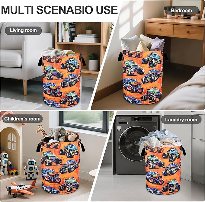 Monster Truck Laundry Basket Laundry Hamper With Handles Collapsible Laundry Baskets Storage Basket For Room Bathroom Bedroom Decor
