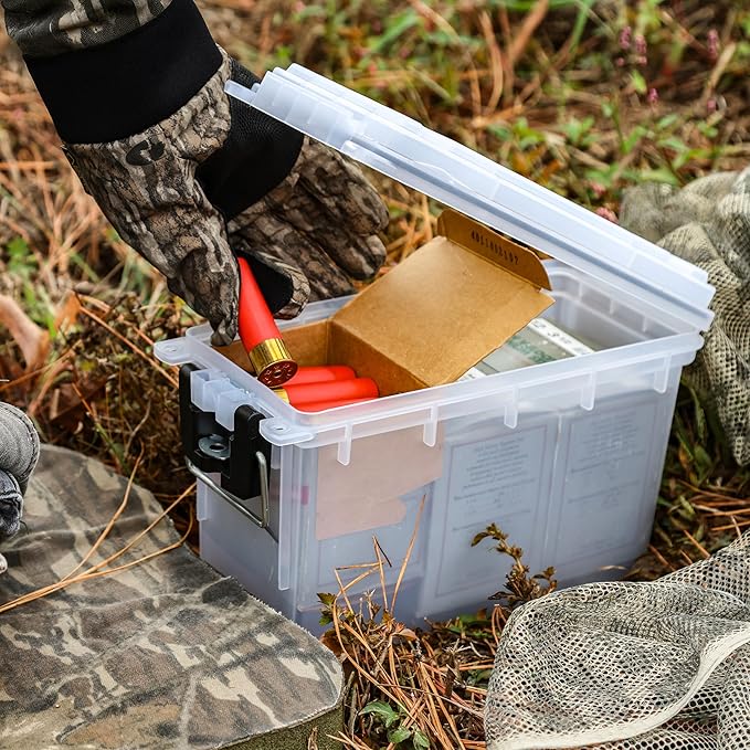 Sheffield 12758 4-Pack Ammo Storage Box, Stackable .30 Cal Field Boxes, Water and Dust Resistant, Lockable Storage Box with Handle, Secures Hunting Gear, Supplies, and Bullets, Made in USA, Frost