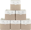 11 Inch Cube Storage Bins, 6 Pack Fabric Storage Cubes with Rope Handles, Organizer Baskets for Closet Shelves, Clothes and Home Organization(White/Khaki)
