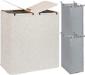 STORAGE MANIAC Double Laundry Hamper, 136L Laundry Sorter with Lid and Removable Bags, Clothes Hamper, Large 2 Section Clothes Basket with Handles for Small Space, Dorm, Closet, Bathroom, Beige