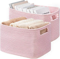 UBBCARE 2 Pack Storage Baskets for Organizing, Shelf Baskets with Handles, Woven Storage Baskets for Bookcase/Cube Shelf/Closet, 14.5"L x 9.8"W x 9"H, Pink