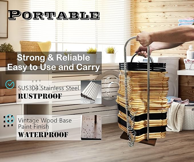 Hanger Stacker, Wood & Stainless Steel Hanger Storage Rack, Large (32.7" H), Closet & Laundry Room Organizer