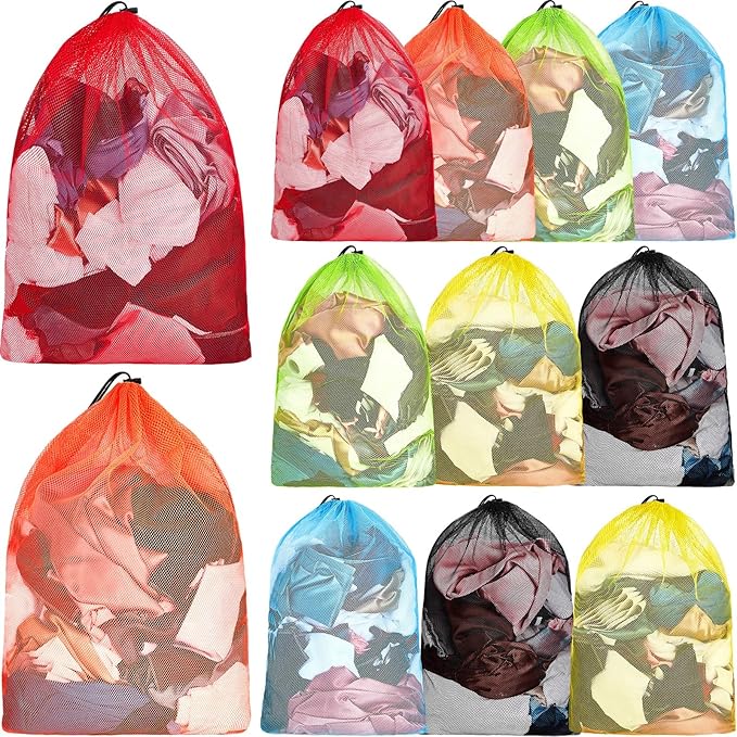 Berlune 12 Pcs 32 x 24 in Large Laundry Bags, Wash Bag with Drawstring Closure, Durable and Machine Washable, 60 Gsm Fine Mesh Zipper Design for Clothing Classification Dorms, Laundromats