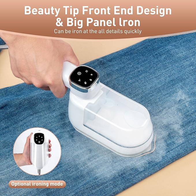 Travel Steamer for Clothes， 4-Speed Steam Adjustable Handheld Iron with LCD Display Screen, 5S Rapid Preheating 1300W Clothes Hanging Ironing Machine, Suitable for Home, Dormitory & Travel (White)