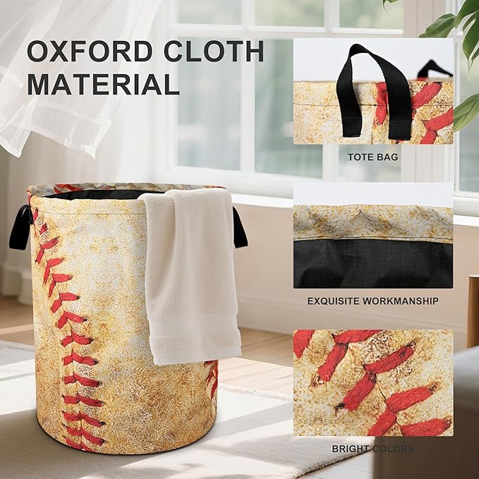 Baseball Texture Laundry Basket Laundry Hamper With Handles Collapsible Laundry Baskets Storage Basket For Room Bathroom Bedroom Decor