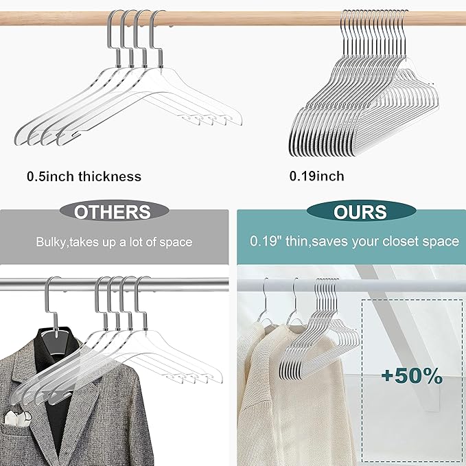Quality Hangers 14” Clear Plastic Kids Hangers 240-Pack | Durable & Stylish Acrylic Hangers for Petite Adults with 360 Degree Swivel Hook and Notches | Cloths Children Hangers (240, Clear, Chrome)