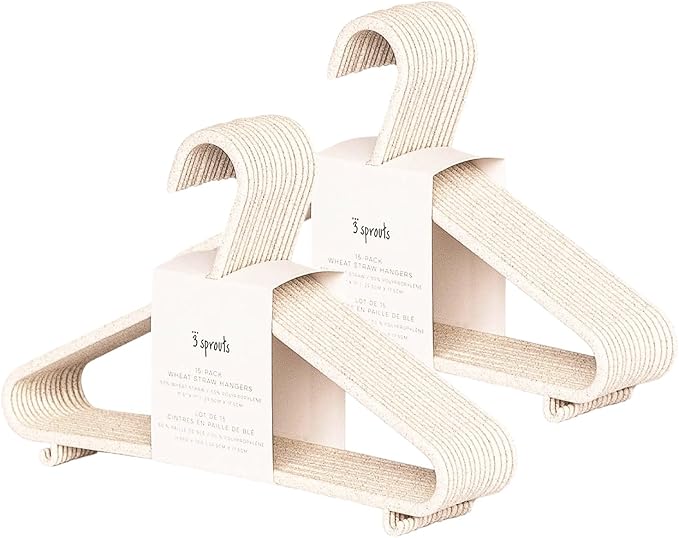 3 Sprouts Wheat Straw Plastic Hangers - 30-Pack Eco-Conscious Toddler Hangers for Child & Baby Clothes, Coats - Kid Closet Hanger Ideal for Small Girls, Boys, Children & Kids - Speckled Cream