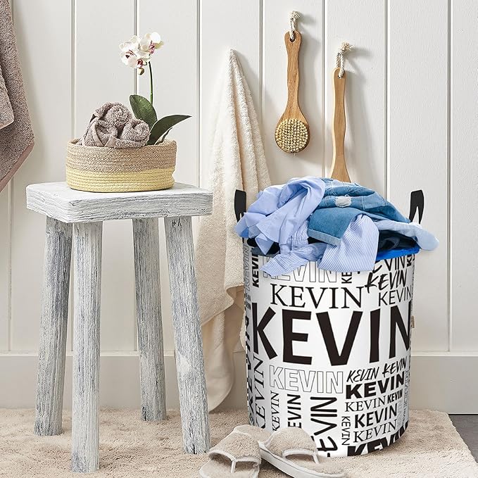 Custom Name Laundry Hamper, Personalized Dirty Clothes Hamper with Name for Bathroom Bedrooms Clothes Storage Organizer, Personalized Gifts for Boys Girls Men Women