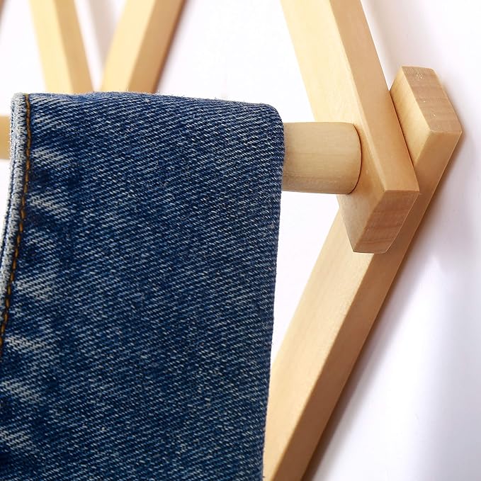 Dseap Accordian Wall Hanger: 16” High Wooden Wall Expandable Coat Rack, Hat Rack Holder, Accordion Hook for Baseball Caps, Coats, Mugs, 13 Peg Hooks, Natural