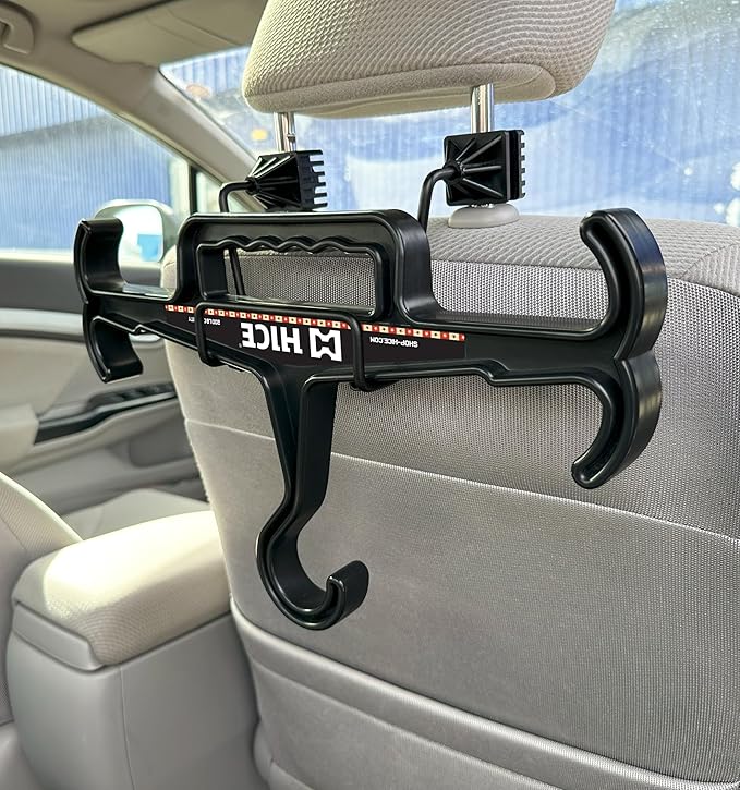 HICE Hanger with a Headrest Mount | Original Heavy Duty Standard Hanger | 200 lb Load Capacity | for Body Armor, Tactical, Police, Military Gear, Scuba (Black HICE Hanger + Headrest Mount)