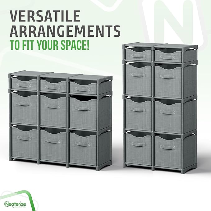 9 Cube Storage Organizer With Bins Included - Closet Storage With 9 Storage Bins - Easy To Assemble Storage Unit With Drawers - Closet Organization For Clothes, Bedroom, Nursery, & Toys (Light Grey)