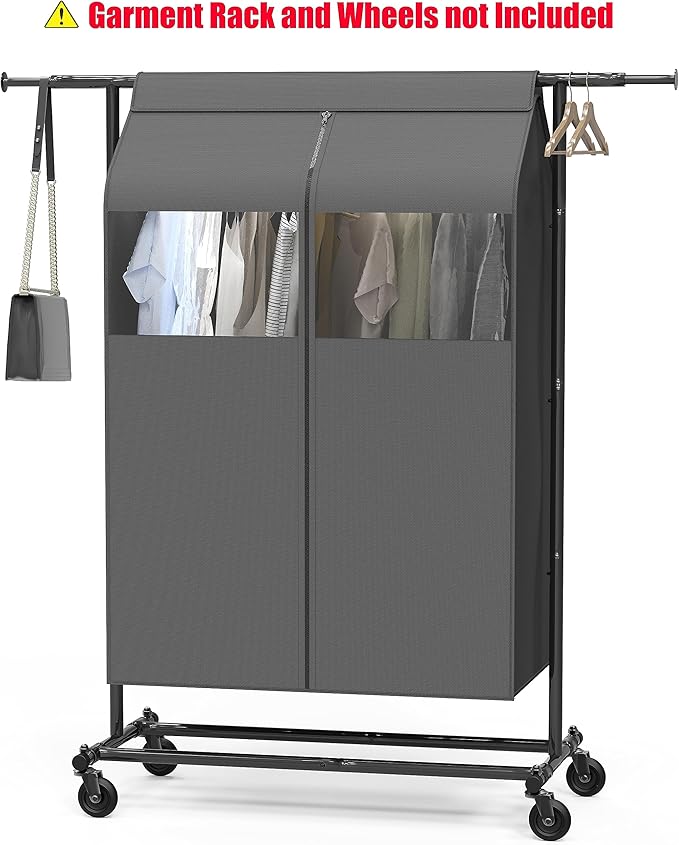 Simple Houseware 30"W x 54"H Garment Cover with Bottom Seal and Clear Window for Clothes Rack/Closet/Hanging Clothes, Dark Gray
