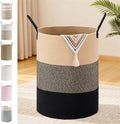 Tall Laundry Basket with Handles, 72L Portable Dirty Clothes Hamper, Boho Cotton Rope Storage Bin for Blankets Kids Toys Gifts, Large Organizer for Baby Nursery Bedroom Bathroom, Brown & Black