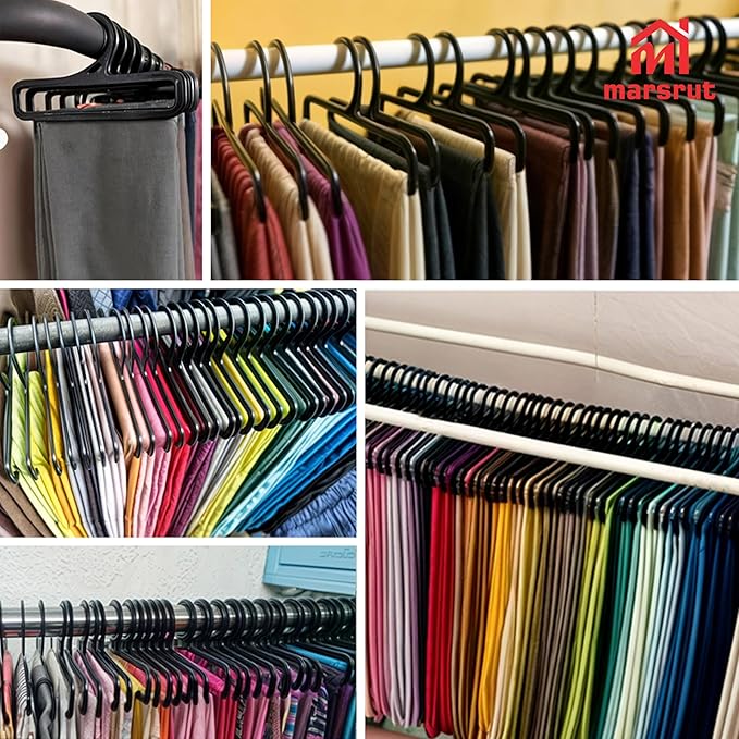 50 Packs Tea Towel Display Hanger, 10.7" Long Multifunctional Plastic Hangers Storage Racks for Hanging Storing Legging Sock Scarf Clothes Ties Belts Scarves Retail Wardrobe Shawls Rings-Black