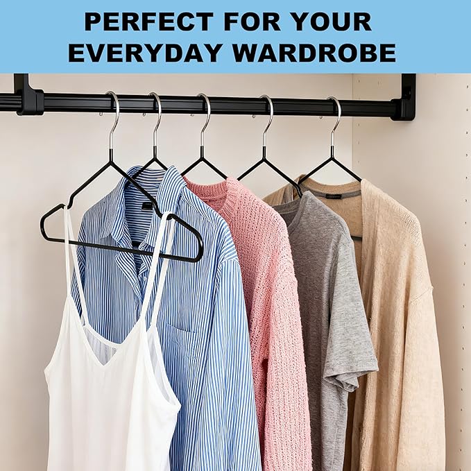 Quality 16-Inch ClosetMax Metal Non-Slip Hangers – 50-Pack – Thin 3.6MM Space Saving with PVC Rubber Coating, Anti-Rust, Chrome Hook – for Everyday Lightweight Clothing (50, Black, 16 Inch)